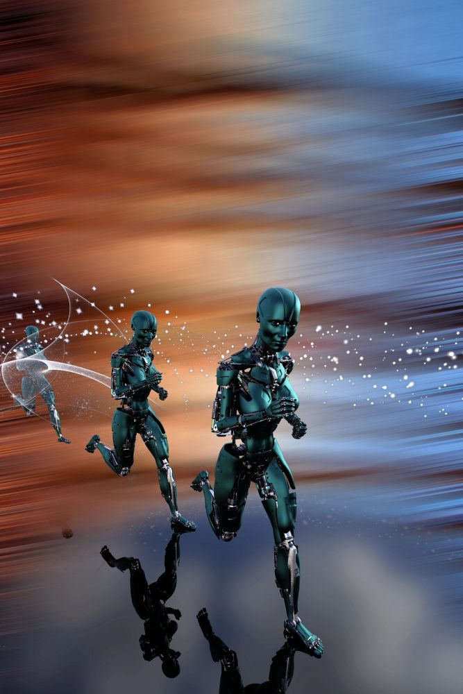 Robots running in a virtual landscape